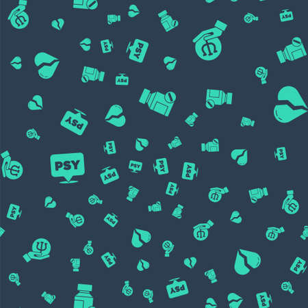 Set Sedative pills, Psychology, Psi, and Broken heart or divorce on seamless pattern. Vectorのイラスト素材