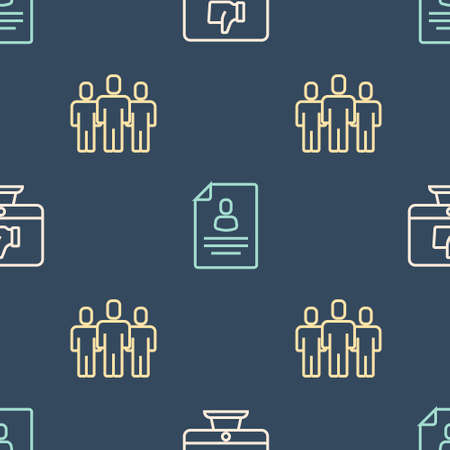 Set line Hand like, Users group and Resume on seamless pattern. Vectorのイラスト素材