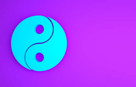Blue Yin Yang symbol of harmony and balance icon isolated on purple background. Minimalism concept. 3d illustration 3D renderの写真素材