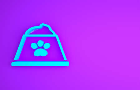 Blue Pet food bowl for cat or dog icon isolated on purple background. Dog or cat paw print. Minimalism concept. 3d illustration 3D renderの写真素材