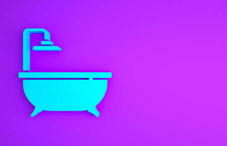 Blue Bathtub icon isolated on purple background. Minimalism concept. 3d illustration 3D renderの写真素材