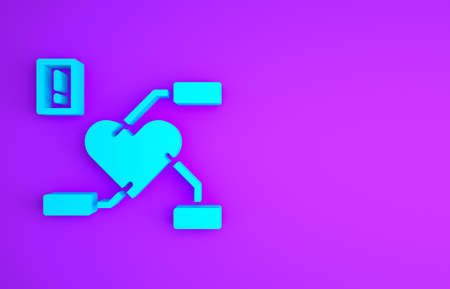 Blue Attention to health heart icon isolated on purple background. Minimalism concept. 3d illustration 3D renderの写真素材