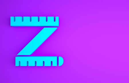 Blue Tape measure icon isolated on purple background. Measuring tape. Minimalism concept. 3d illustration 3D renderの写真素材