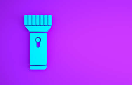 Blue Flashlight for diver icon isolated on purple background. Diving underwater equipment. Minimalism concept. 3d illustration 3D renderの写真素材