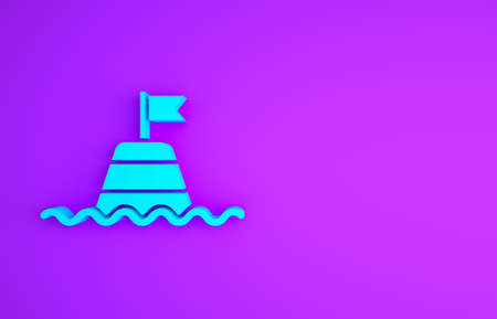 Blue Floating buoy on the sea icon isolated on purple background. Minimalism concept. 3d illustration 3D renderの写真素材