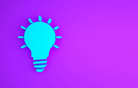 Blue Light bulb with leaf icon isolated on purple background. Eco energy concept. Alternative energy concept. Minimalism concept. 3d illustration 3D renderの写真素材