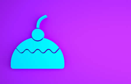 Blue Cake icon isolated on purple background. Happy Birthday. Minimalism concept. 3d illustration 3D renderの写真素材