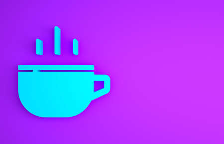 Blue Coffee cup icon isolated on purple background. Tea cup. Hot drink coffee. Minimalism concept. 3d illustration 3D renderの写真素材