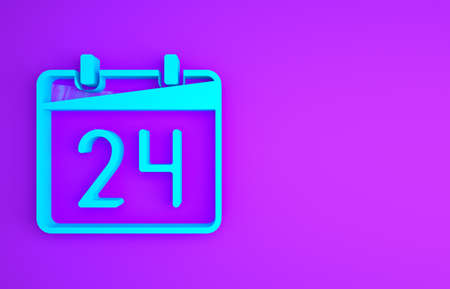 Blue Calendar icon isolated on purple background. Event reminder symbol. Minimalism concept. 3d illustration 3D renderの写真素材