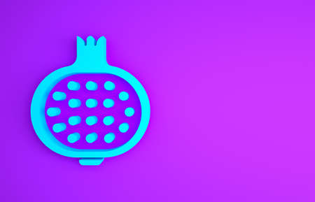 Blue Pomegranate icon isolated on purple background. Garnet fruit. Minimalism concept. 3d illustration 3D renderの写真素材