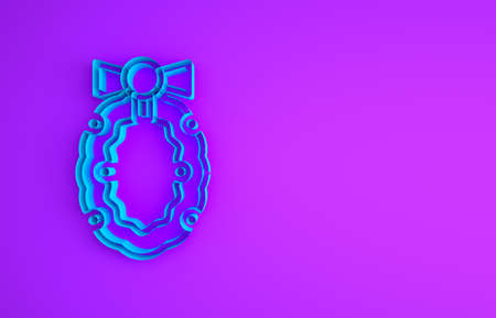 Blue Christmas wreath icon isolated on purple background. Merry Christmas and Happy New Year. Minimalism concept. 3d illustration 3D renderの写真素材