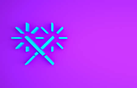 Blue Sparkler firework icon isolated on purple background. Festive Christmas sparkler candle lights. Merry Christmas and Happy New Year. Minimalism concept. 3d illustration 3D renderの写真素材