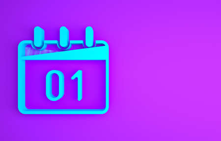 Blue Calendar icon isolated on purple background. Event reminder symbol. Merry Christmas and Happy New Year. Minimalism concept. 3d illustration 3D renderの写真素材