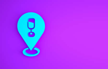 Blue Alcohol or beer bar location icon isolated on purple background. Symbol of drinking, pub, club, bar. Minimalism concept. 3d illustration 3D renderの写真素材