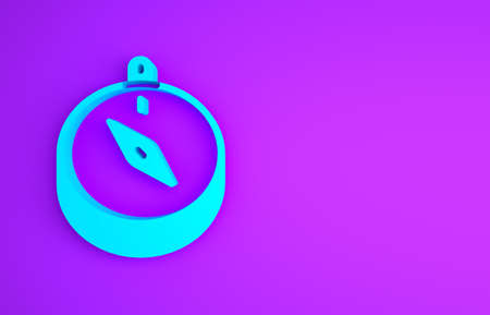 Blue Compass icon isolated on purple background. Windrose navigation symbol. Wind rose sign. Minimalism concept. 3d illustration 3D renderの写真素材
