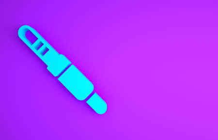 Blue Audio jack icon isolated on purple background. Audio cable for connection sound equipment. Plug wire. Musical instrument. Minimalism concept. 3d illustration 3D renderの写真素材