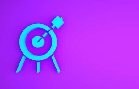 Blue Target sport icon isolated on purple background. Clean target with numbers for shooting range or shooting. Minimalism concept. 3d illustration 3D renderの写真素材