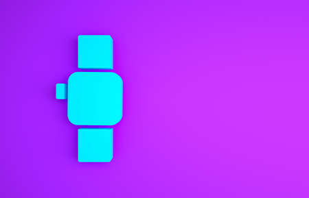 Blue Smart watch icon isolated on purple background. Fitness App concept. Minimalism concept. 3d illustration 3D renderの写真素材