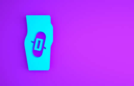 Blue Plaster on leg icon isolated on purple background. Minimalism concept. 3d illustration 3D renderの写真素材