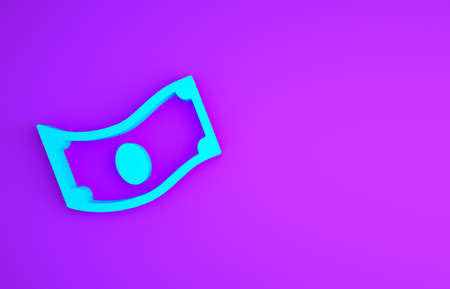 Blue paper money cash icon isolated on purple background. Money banknotes stacks. Bill currency. Minimalism concept. 3d illustration 3D renderの写真素材