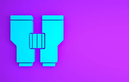 Blue Binoculars icon isolated on purple background. Find software sign. Spy equipment symbol. Minimalism concept. 3d illustration 3D renderの写真素材