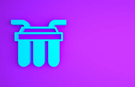 Blue Water filter icon isolated on purple background. System for filtration of water. Reverse osmosis system. Minimalism concept. 3d illustration 3D renderの写真素材
