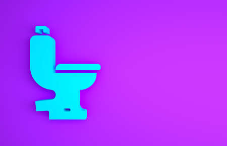 Blue Toilet bowl icon isolated on purple background. Minimalism concept. 3d illustration 3D renderの写真素材