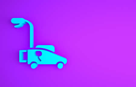 Blue Lawn mower icon isolated on purple background. Lawn mower cutting grass. Minimalism concept. 3d illustration 3D renderの写真素材