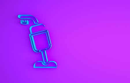 Blue Vacuum cleaner icon isolated on purple background. Minimalism concept. 3d illustration 3D renderの写真素材