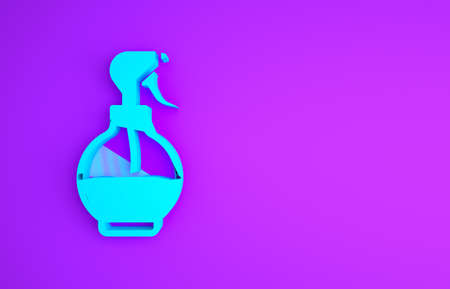 Blue Water spray bottle icon isolated on purple background. Sprinkler for ironing. Minimalism concept. 3d illustration 3D renderの写真素材