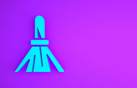 Blue Handle broom icon isolated on purple background. Cleaning service concept. Minimalism concept. 3d illustration 3D renderの写真素材