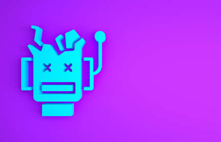 Blue Broken robot icon isolated on purple background. Artificial intelligence, machine learning, cloud computing. Minimalism concept. 3d illustration 3D renderの写真素材