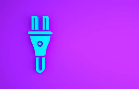 Blue Electric plug icon isolated on purple background. Concept of connection and disconnection of the electricity. Minimalism concept. 3d illustration 3D renderの写真素材