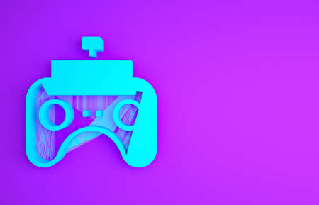 Blue Remote control icon isolated on purple background. Minimalism concept. 3d illustration 3D renderの写真素材