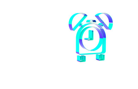 Turquoise Alarm clock icon isolated on white background. Wake up, get up concept. Time sign....