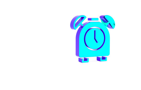 Turquoise Alarm clock icon isolated on white background. Wake up, get up concept. Time sign....