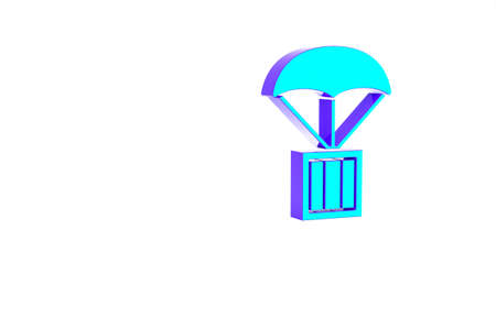 Turquoise Airdrop box icon isolated on white background. Minimalism concept. 3d illustration 3D renderの写真素材