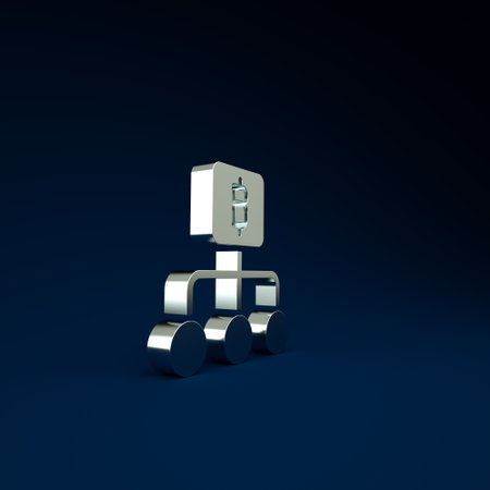 Silver Blockchain technology Bitcoin icon isolated on blue background. Abstract geometric block chain network technology business. Minimalism concept. 3d illustration 3D renderの写真素材