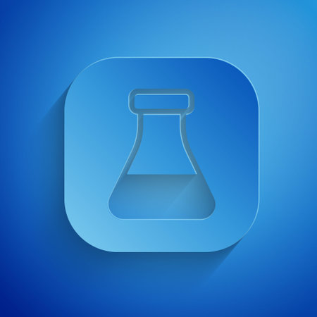 Paper cut Test tube and flask chemical laboratory test icon isolated on blue background. Laboratory glassware sign. Paper art style. Vectorのイラスト素材