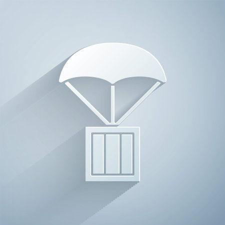 Paper cut Airdrop box icon isolated on grey background. Paper art style. Vectorのイラスト素材