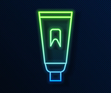 Glowing neon line Tube of toothpaste icon isolated on blue background. Vector Illustrationのイラスト素材