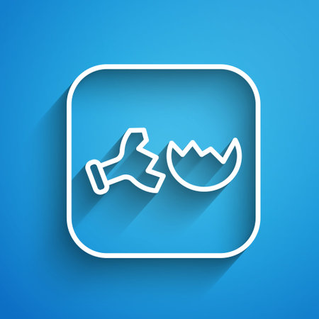 White line Broken test tube and flask chemical laboratory test icon isolated on blue background. Laboratory glassware sign. Long shadow. Vectorのイラスト素材