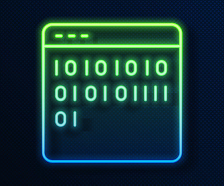 Glowing neon line Binary code icon isolated on blue background. Vectorのイラスト素材