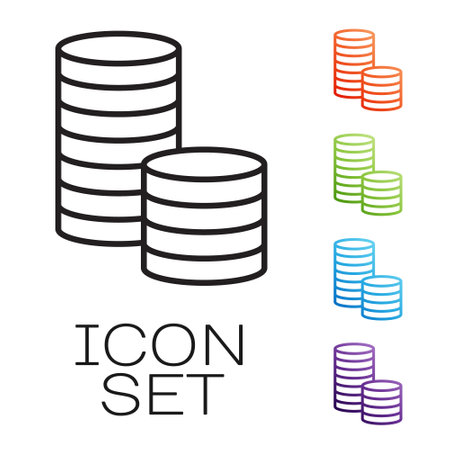 Black line Coin money symbol icon isolated on white background. Banking currency sign. Cash symbol. Set icons colorful. Vectorのイラスト素材