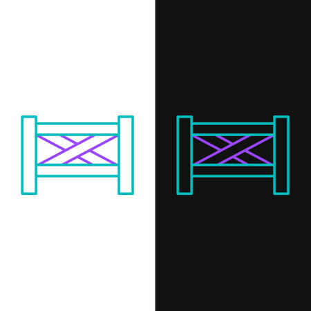 Line Garden fence wooden icon isolated on white and black background. Colorful outline concept. Vectorのイラスト素材