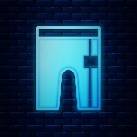 Glowing neon Cycling shorts icon isolated on brick wall background. Vectorのイラスト素材