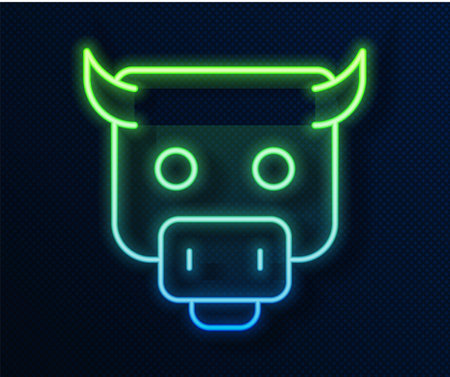 Glowing neon line Bull market icon isolated on blue background. Financial and stock investment market concept. Vectorのイラスト素材