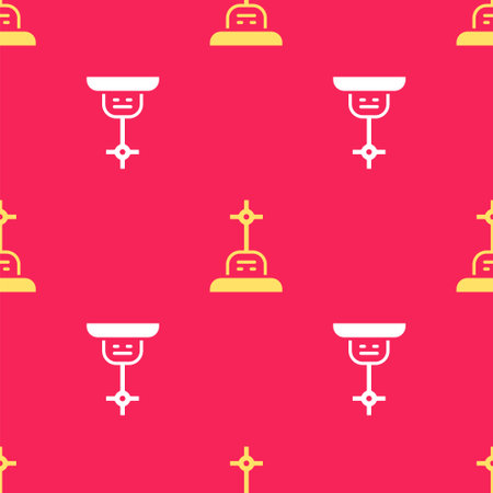 Yellow Grave with cross icon isolated seamless pattern on red background. Vectorのイラスト素材
