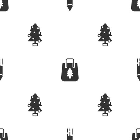 Set Firework rocket, Christmas shopping bag and tree on seamless pattern. Vectorのイラスト素材