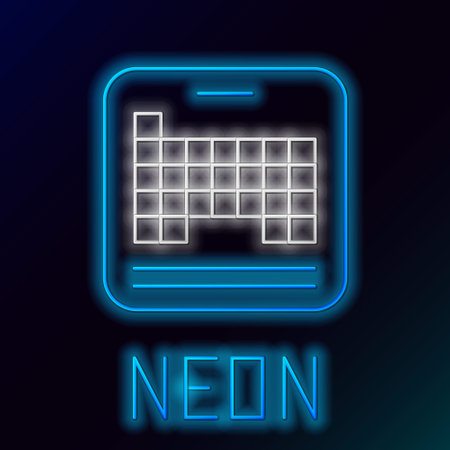 Glowing neon line Periodic table of the elements icon isolated on black background. Colorful outline concept. Vectorのイラスト素材